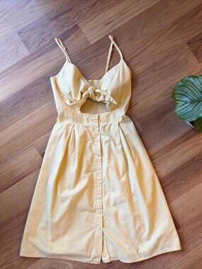 Yellow Summer Dresses Tie Front V-Neck